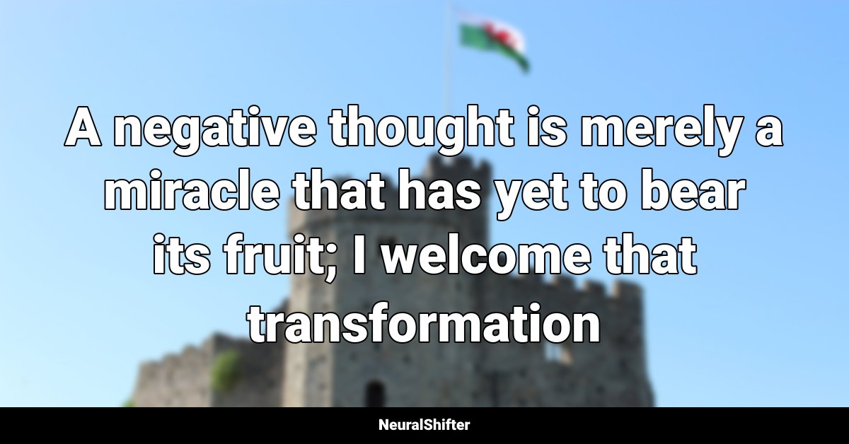 A negative thought is merely a miracle that has yet to bear its fruit; I welcome that transformation