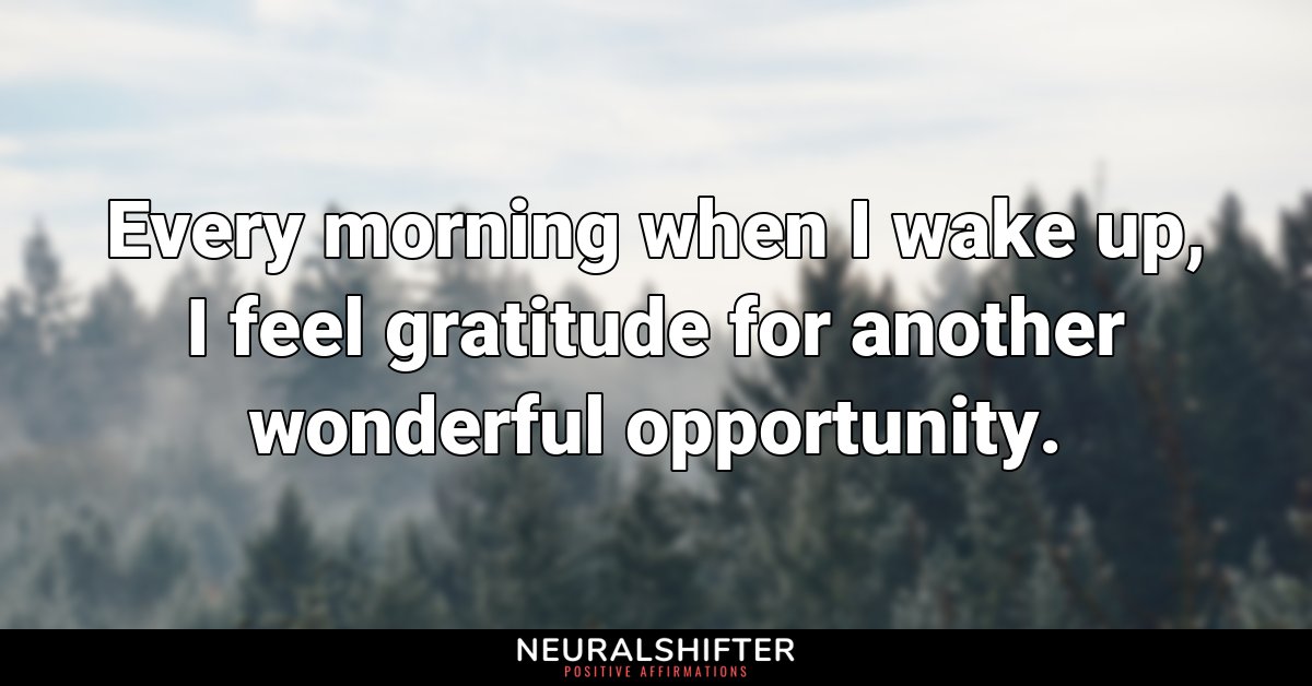 Every morning when I wake up, I feel gratitude for another wonderful opportunity.