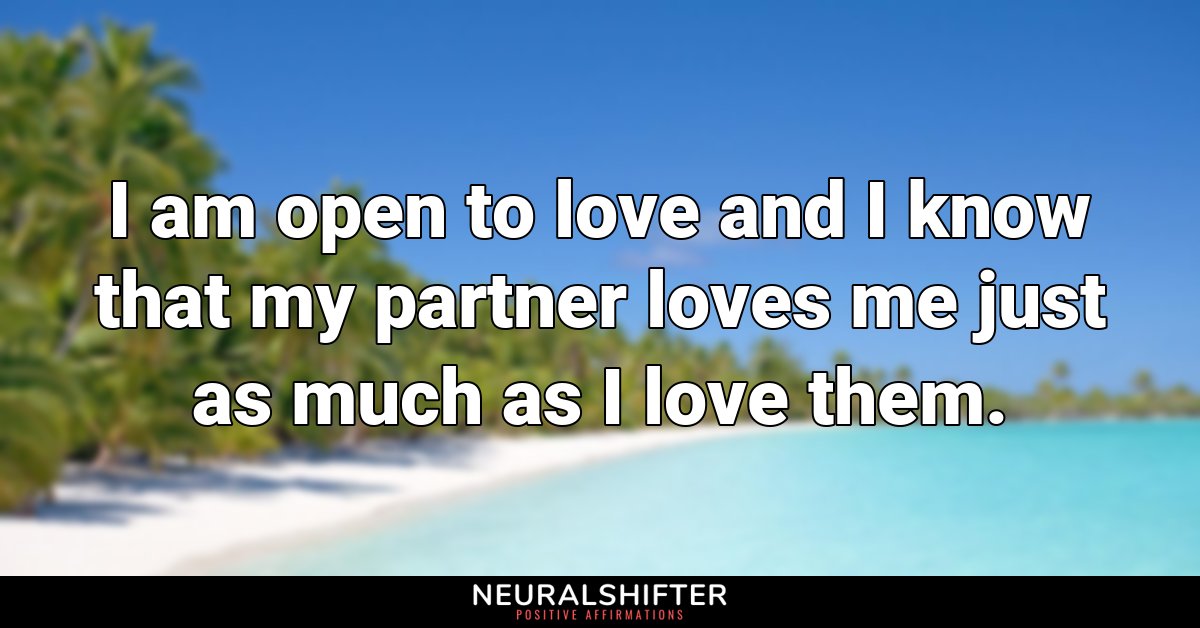 I am open to love and I know that my partner loves me just as much as I love them.