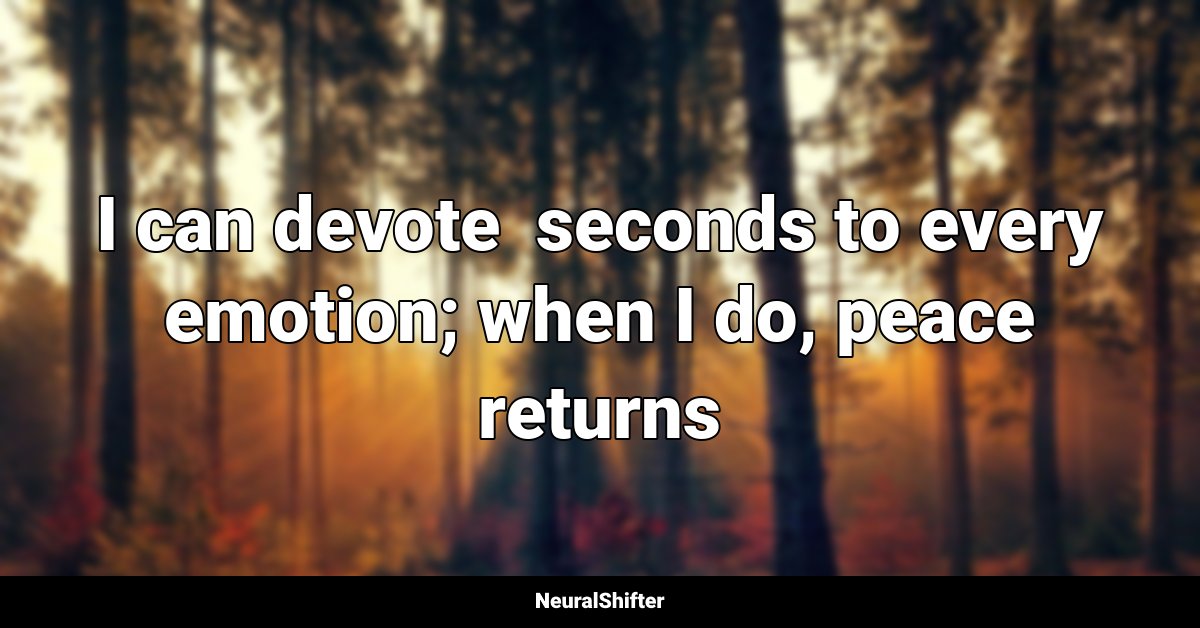 I can devote  seconds to every emotion; when I do, peace returns