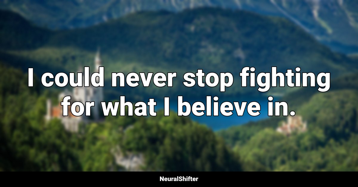I could never stop fighting for what I believe in.