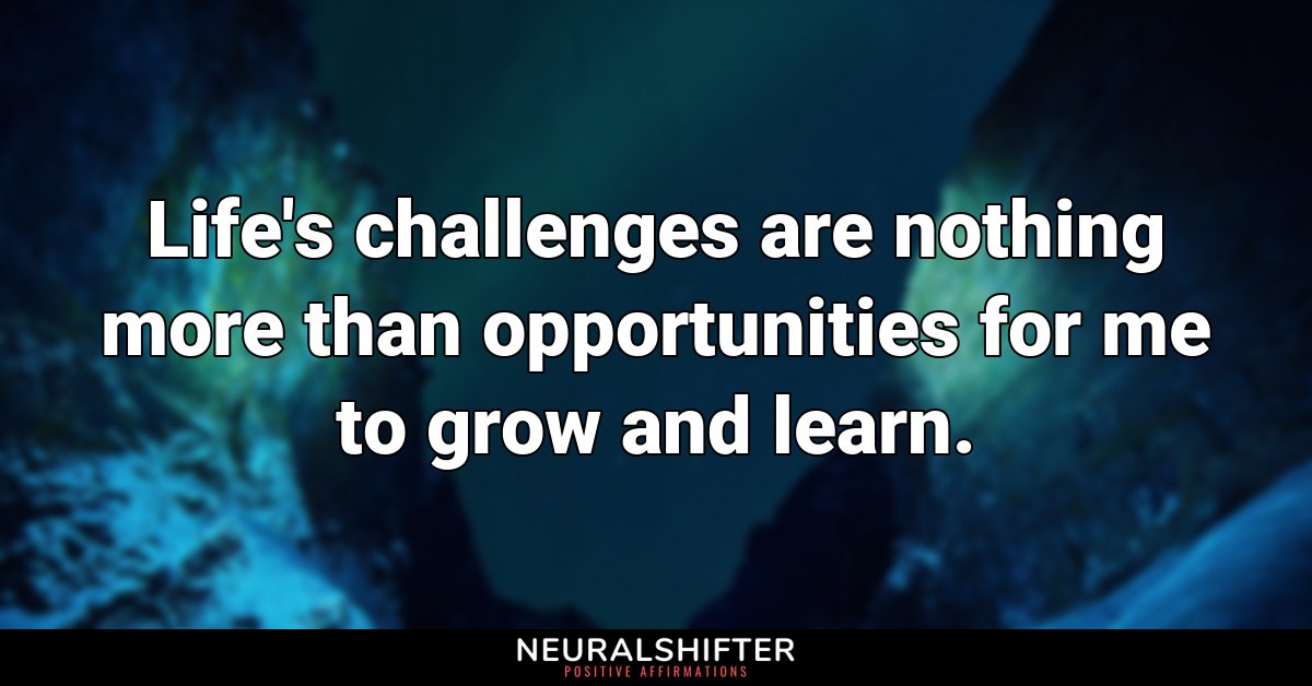 Life's challenges are nothing more than opportunities for me to grow and learn.