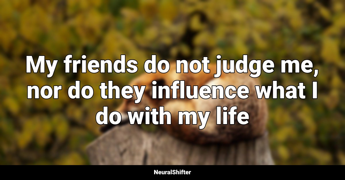 My friends do not judge me, nor do they influence what I do with my life