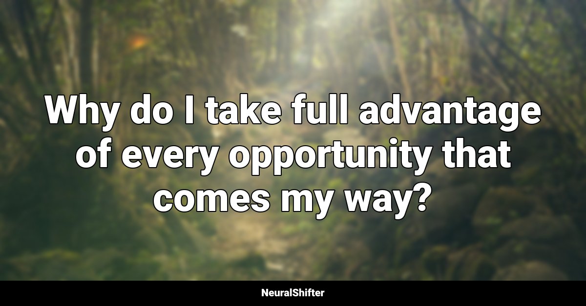 Why do I take full advantage of every opportunity that comes my way?